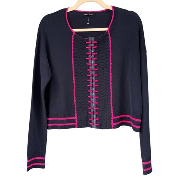 Nanette Lepore Cardigan Sweater Cropped Knit Pink Trim‎ Detail Size S - Picture 1 of 4